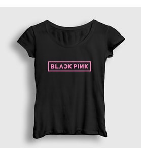Presmono Kadın Beyaz Logo Blackpink T-Shirt 19753tt (Siyah)