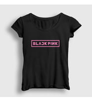 Presmono Kadın Beyaz Logo Blackpink T-Shirt 19753tt (Siyah)