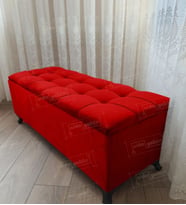 Çizgi Kapitoneli Sandıklı Puf 110 cm Siyah Ayak (Kırmızı)
