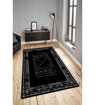 Dijital Baskılı Yıkanabilir Kaymaz Modern Renkli Salon Halısı Mutfak Halısı Yolluk ND-HY-1376 (Siyah)