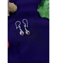 Yaprak Model Taşlı Telkari El İşçiliği Gümüş Kadın Küpe (Kırmızı)