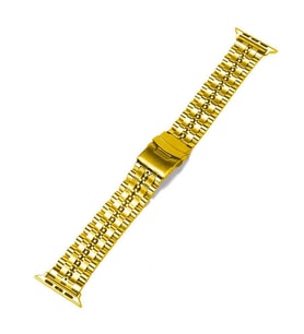 Apple Watch 10/11 42mm-38/40/41mm Kordon Şeritli Bakla Metal Kordon 54 2/3/4/5/6 (Gold)