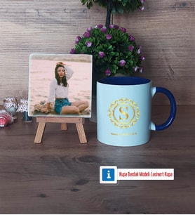 Gold Baş Harf Fotoğraflı Dekoratif Taş, Kupa Bardak Beyaz Hediye (Model 3)