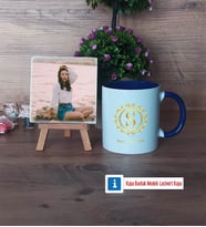 Gold Baş Harf Fotoğraflı Dekoratif Taş, Kupa Bardak Beyaz Hediye (Model 3)