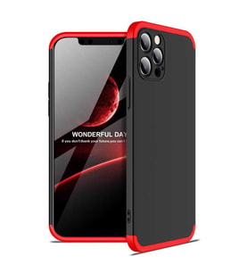 iPhone 12 Pro Max Kılıf Zore 360 Tam Koruma Kamera Çıkıntıl Ays (Siyah-Kırmızı)