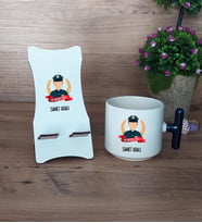 Erkek Polis Hediye Sepeti Kupa Bardak T Kulplu ve Ahşap Telefon Standı Polisler Günü Erkek Polise Hediye (Model 2)