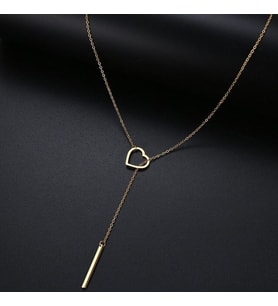 Kişiye Özel 925 Ayar Gümüş İç İçe Kalp Bar Çubuk Kolye (Gold)