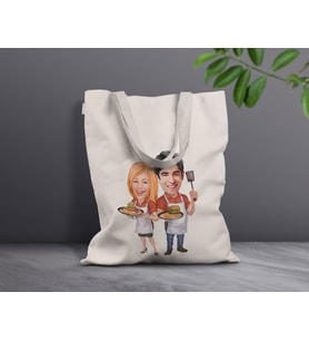 BK Gift Kişiye Özel Sevgililer Karikatürlü Kanvas Bez Çanta, Baskılı Omuz Çantası, Alışveriş Çantası, Plaj Çantası, Sevgiliye Hediye (Model 13)