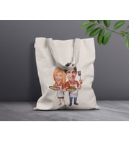BK Gift Kişiye Özel Sevgililer Karikatürlü Kanvas Bez Çanta, Baskılı Omuz Çantası, Alışveriş Çantası, Plaj Çantası, Sevgiliye Hediye (Model 13)