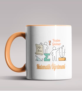Kişiye Özel Matematik Öğretmeni Tasarımlı Siyah Renk Kupa 10 (Turuncu)