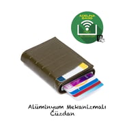  Timsah Desenli Mekanizmalı Otomatik Kızaklı Kartlık Cüzdan Kroko Kartlık (Haki)