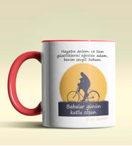 Kişiye Özel Babalar Günü Mesajlı 4 Tasarımlı Siyah Kupa Bardak (Kırmızı)