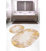 Dijital Baskılı Kaymaz Taban Yıkanabilir Oval 2'li Klozet Takımı Banyo Paspası NOKZ-HT-980 (Turuncu)