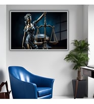Metal Çerçeveli Yatay Cam Avukat Büro Tablosu Adalet Terazisi Kadın (Gümüş)