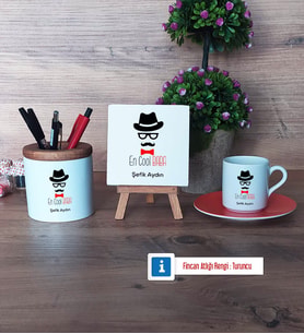 En Cool Baba Hediye Seti Dekoratif Taş, Kalemlik, Ahşap Altlıklı Türk Kahvesi Fincanı Hediye Babaya Hediye (Model 8)
