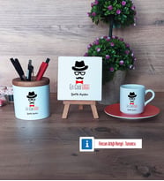 En Cool Baba Hediye Seti Dekoratif Taş, Kalemlik, Ahşap Altlıklı Türk Kahvesi Fincanı Hediye Babaya Hediye (Model 8)