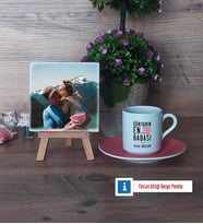 Babalar Günü Hediyesi Fotoğraflı Dekoratif Taş, Ahşap Altlıklı Türk Kahvesi Fincanı Hediye (Model 6)