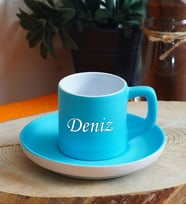 Kişiye Özel Renkli Fincan Seti & 16 Farklı Renk Seçeneği (Açık Mavi)