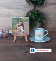 Flamingo Fotoğraflı Dekoratif Taş, Ahşap Altlıklı Türk Kahvesi Fincanı HediyeArkadaşa Doğum Günü Hediyesi (Model 2)