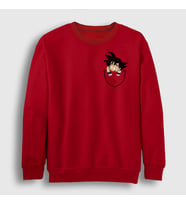 Presmono Unisex Beyaz Pocket Goku Anime Dragon Ball Sweatshirt 236841tt (Kırmızı)