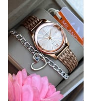 Ferrucci Rose Hasır Çelik Kordon Kol Saati Bileklik Hediyeli (-Rose Gold)