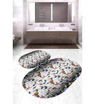 Dijital Baskılı Kaymaz Taban Yıkanabilir Oval 2'li Klozet Takımı Banyo Paspası NOKZ-HT-1394 (Çok Renkli)