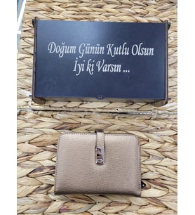 Hky İsme Özel Büyük Boy Ahşap Kutulu Kadın Cüzdan (Bakır)