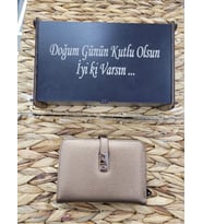 Hky İsme Özel Büyük Boy Ahşap Kutulu Kadın Cüzdan (Bakır)