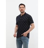 Erkek Polo Yaka Yaprak Desenli %100 Pamuk Tişört (Lacivert)