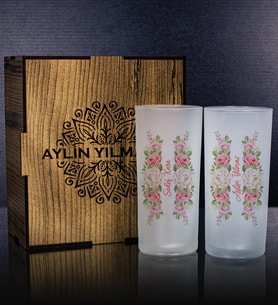 eJOYA Kişiye Özel Kutusunda 2'li Rakı Bardağı Hediye Seti 107182 (Bordo)