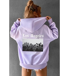 Unisex Los Angles  Baskılı Sweatshirt (Lila)