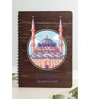 Edirne Selimiye Camii Şehir Tasarım Ahşap Kapaklı Defter Kraft Kağıt Özel Tasarm (Gri - Siyah - Beyaz)