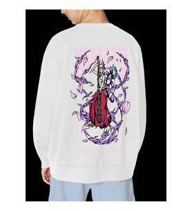 Unisex Siyah Yamato Baskılı Hoodie Oversize Kapşonsuz Sweatshirt (Beyaz)