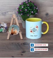 Anneye Doğum Günü Hediyesi Kupa Bardak Beyaz ve Fotoğraflı Ahşap Anahtarlık Hediye (Model 7)