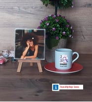 Kimyager Fotoğraflı Dekoratif Taş, Ahşap Altlıklı Türk Kahvesi Fincanı Hediye (Model 8)