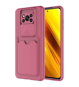 Xiaomi Poco X3 Kılıf Kartlıklı Lens Kapatmalı Kapak (Koyu Mor)