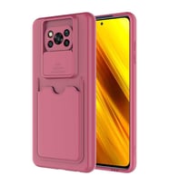 Xiaomi Poco X3 Kılıf Kartlıklı Lens Kapatmalı Kapak (Koyu Mor)