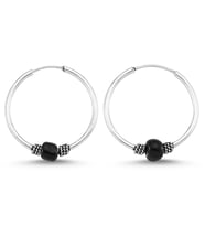 Boncuklu Gümüş Halka Küpe 16 mm wsk09-16 (Siyah)