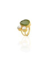 Kadir Jewellery 22 Ayar Altın Kaplama Kadın Zirkon Taşlı Yüzük-El İşçiliği Ve Özel Tasarım (Zeytin Yeşili)