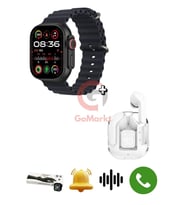 Smart Watch Ultra T800 Ultra 2 Akıllı Saat Dinamik Ekranlı ve Ultrapods Bluetooth Kulaklık (Siyah - Beyaz)
