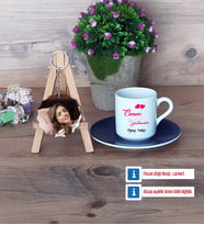 Öğretmene Hediye Türk Kahvesi Fincanı Ahşap Altlıklı ve Fotoğraflı Ahşap Anahtarlık Hediye Öğretmenler Günü Hediyesi (Model 4)