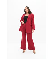 Kadın Büyük Beden Geniş Paça Ceket Pantolon Takım 9008-25 (Bordo)