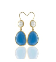 Kadir Jewellery 22 Ayar Altın Kaplama Kadın Sallantılı Küpe -El İşçiliği Ve Hipoalerjenik Küpe (Koyu Mavi)