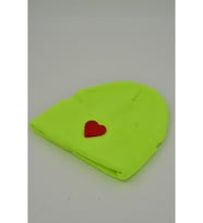 Moxxo Sevgililer Günü Özel Koleksiyonu Kırmızı Kalp Figürlü Krem/Beyaz Renk Unisex Erkek/Kadın Bere (Neon Sarı)