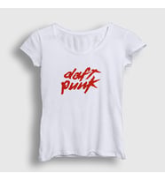 Presmono Kadın Sarı Logo Daft Punk T-Shirt 59987tt (Beyaz)