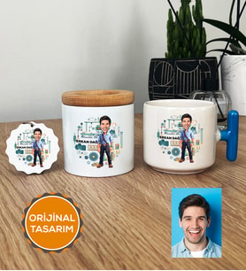 Kişiye Özel Karikatürlü Makine Mühendisi Hediye Seti T Kupa, Kalemlik, Anahtarlık Erkek Makine Mühendisine Mühendisler Günü Hediyesi (Mavi)