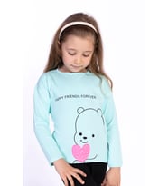 Toontoy Kız Çocuk Baskılı Tişört (Su Yeşili)