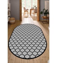 Dijital Baskılı Kaymaz Taban Yıkanabilir Oval Salon Halısı Mutfak Halısı Yolluk NDO-HT-545 (Gri)