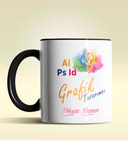 Kişiye Özel Grafik Tasarımcı Tasarımlı Turuncu Kupa Bardak (Siyah)