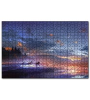 Cakapuzzle Mor Bulutlu Gökler ve Göl Kıyısında Koşan Atlar  Puzzle Yapboz MDF (Ahşap) (500 Parça)